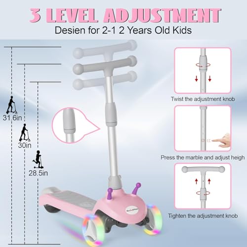 Electric Scooter for Kids Ages 3-8, Kids Electric Scooter, 3 Wheel Toddler Scooters with Flash Wheels and Widen Anti-Slip Deck, 3 Adjustable Height