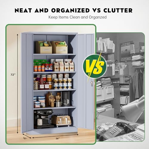 Greenvelly Steel SnapIt Storage Cabinet 72" Locking Metal Garage Storage Cabinet with 4 Adjustable Shelves, 2 Doors and Lock for File, Office, Garage