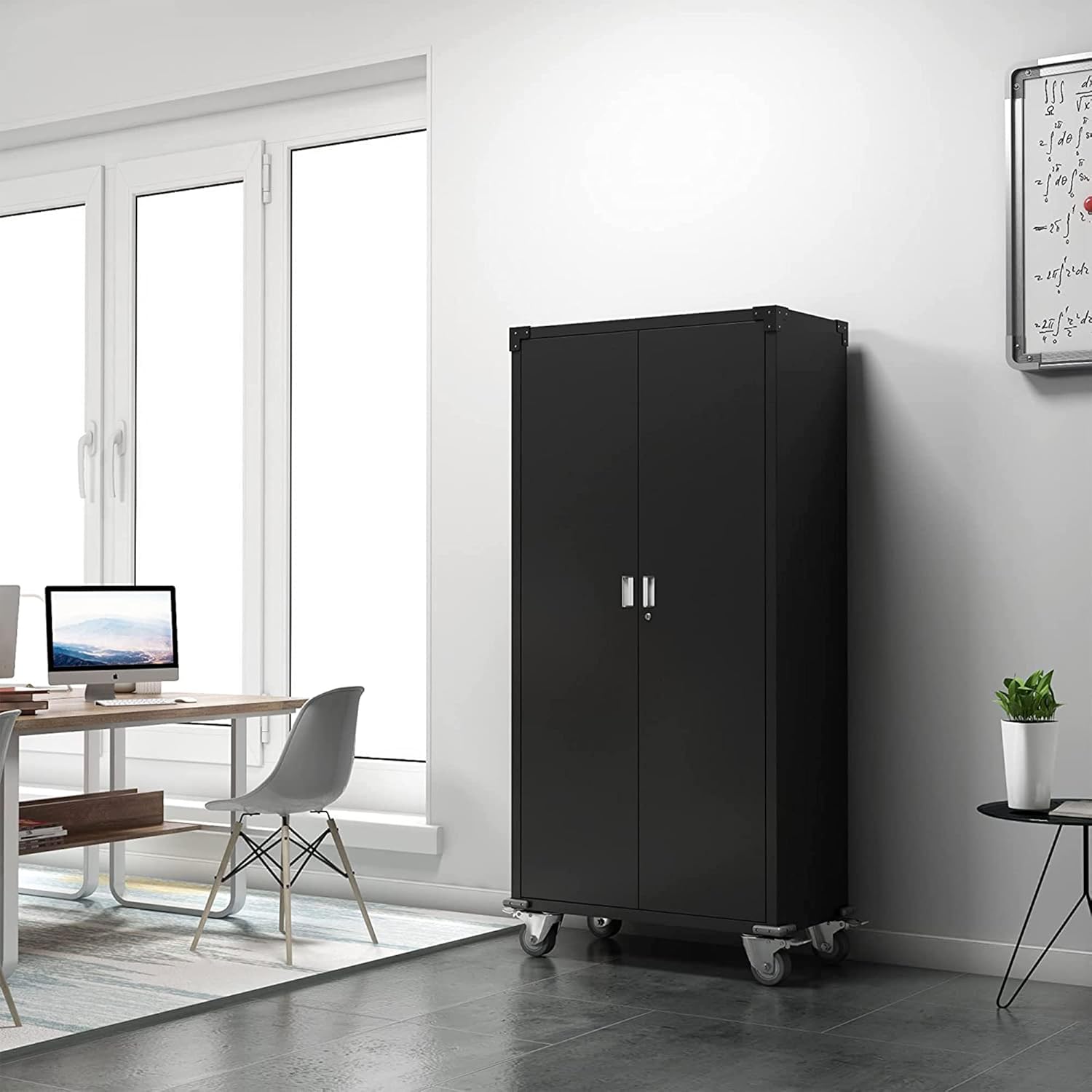 AOBABO Metal Storage Cabinet with Wheels,Steel Storage Shelving Cabinet, Lockable Cabinet for Home and Office, Metal Utility Cabinet for Garage