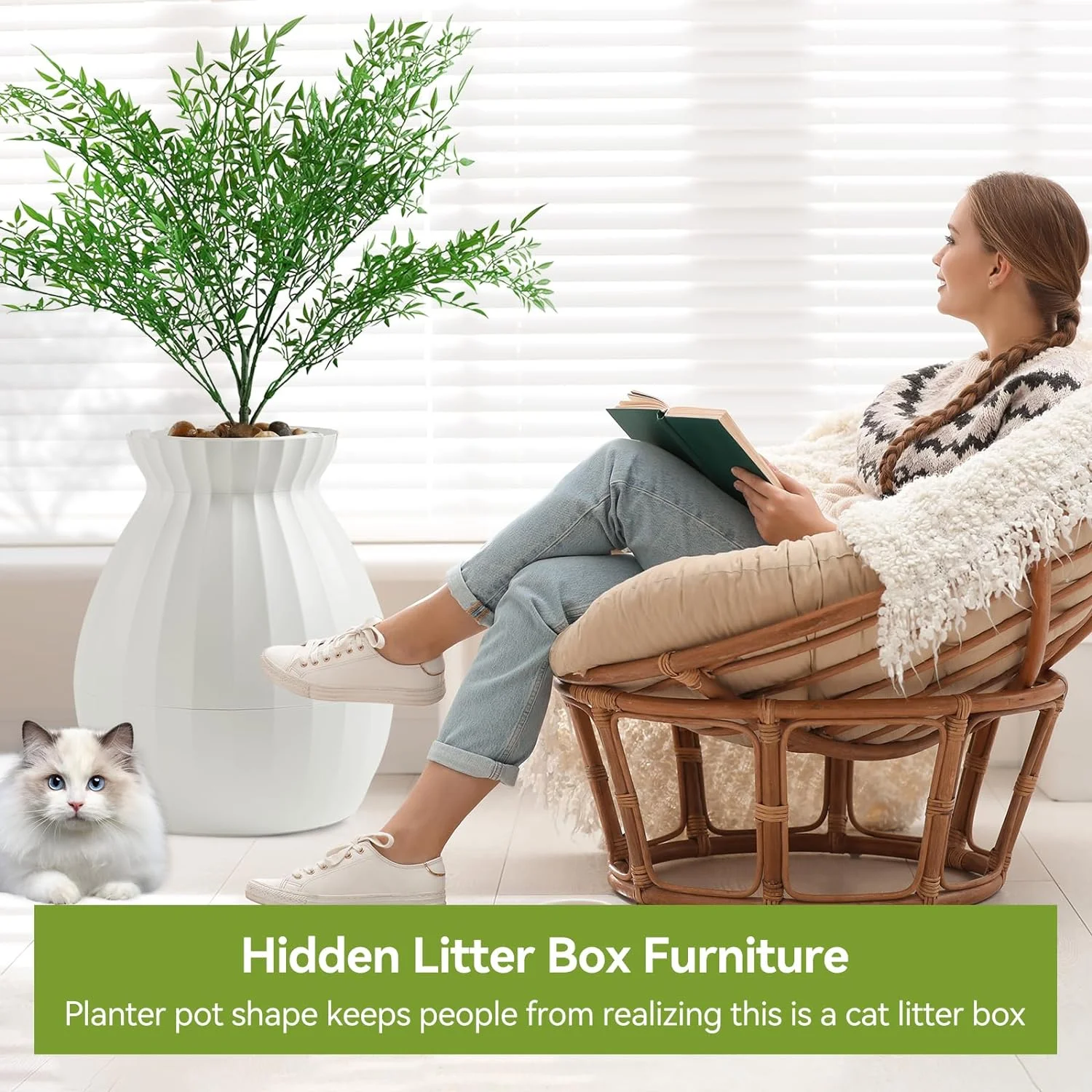 Petterm Hidden Litter Box Enclosed Plant Litter Box with Odor Removal & Sterilization System