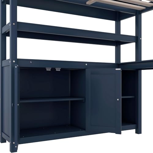 Harper & Bright Designs Full Size Loft Bed with Wardrobe and L-Shaped Desk, Metal Loft Bed with Storage Cubes, Cabinet, Shelves for Kids Teens, White
