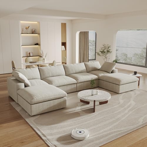 160.6" Cloud Couch Modular Sectional Sofa for Livingroom,Oversized Convertible Sofa with Storage Ottomans,6 Seat Wide Couches