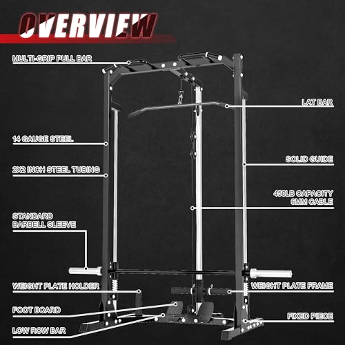 Compact Smith Machine Home Gym - 800lb Barbell Sleeve, Space-Saving Power Cage with LAT Pulldown, Power Rack 5-in-1
