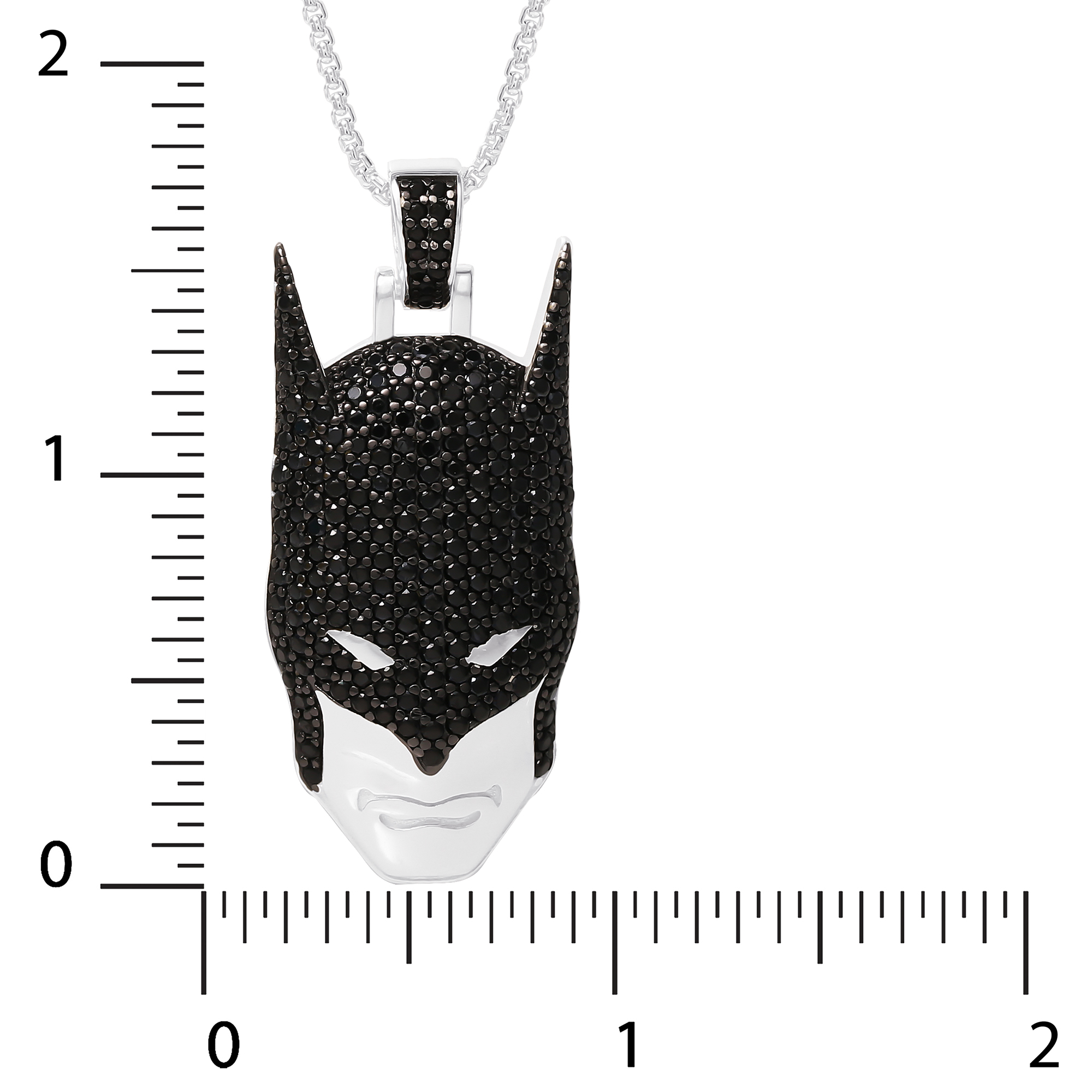 Justice League Mens Batman Pendant Necklace, Sterling Silver and Black CZ, 24"