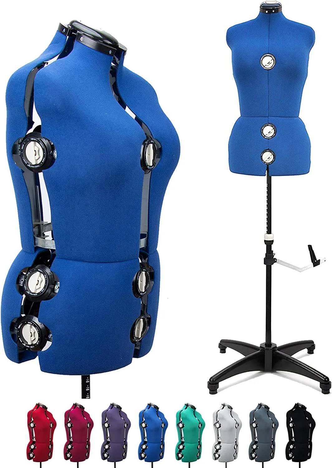 Blue 13 Dials Female Fabric Adjustable Mannequin Dress Form for Sewing, Mannequin Body Torso with Stand