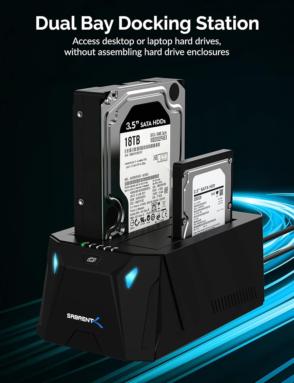 SABRENT USB 3.0 to SATA I/II/III Dual Bay External Hard Drive Docking Station for 2.5 or 3.5in HDD