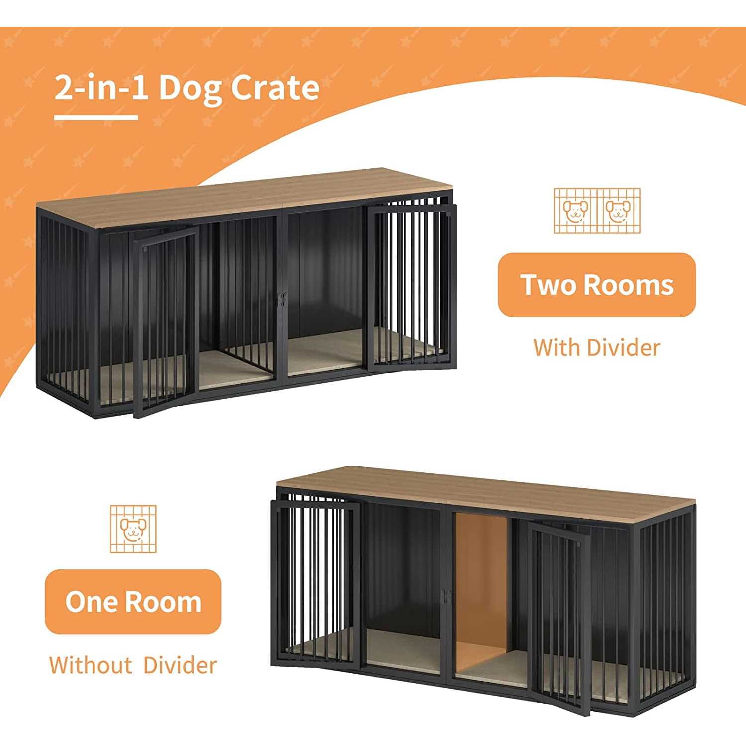 Large Dog Crate Furniture for 2 Dogs Linor Wooden Dog Crate Table with Double Doors - Pet Supplies online store