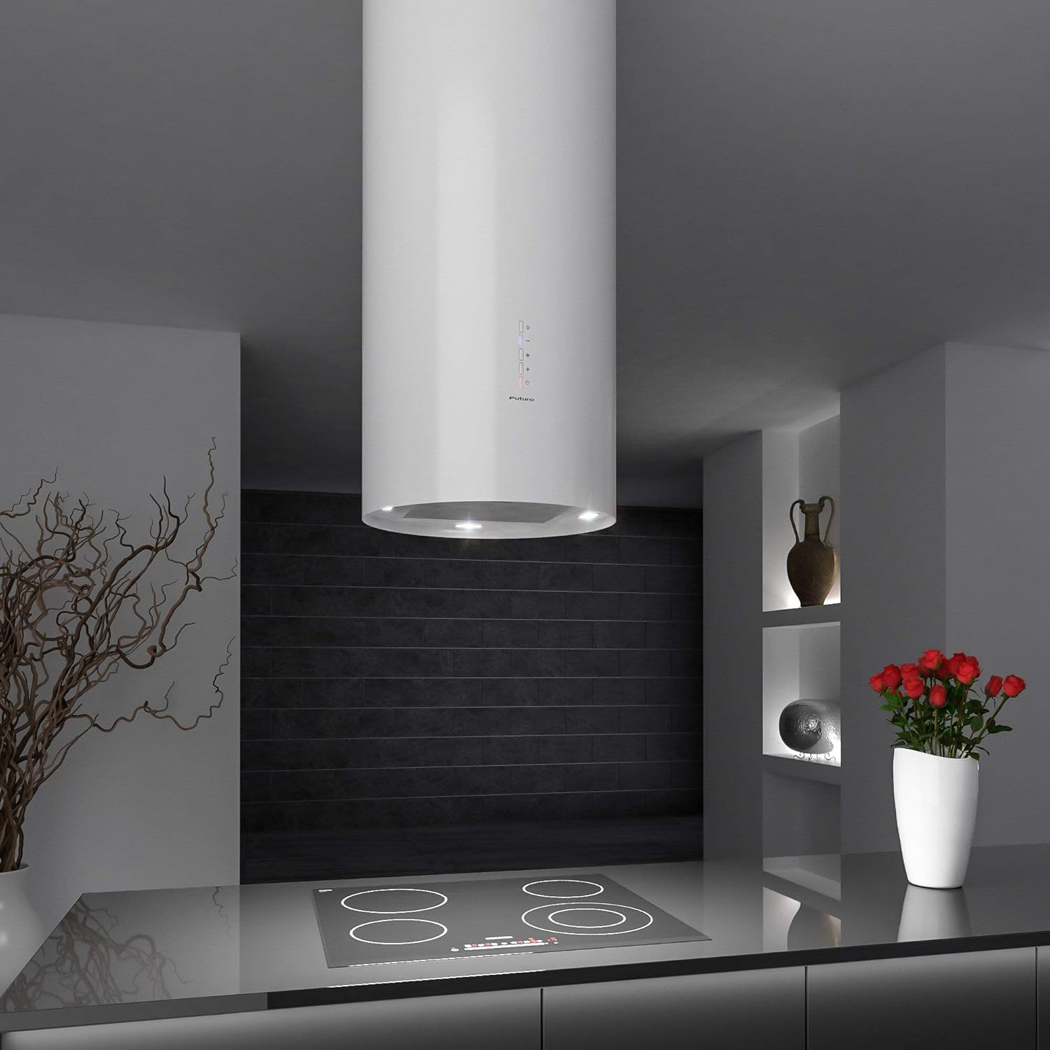 Futuro Futuro Island-Mount Range Hood 14" 940-CFM | Jupiter White | Stainless Steel Vent Hood | Contemporary Sleek Exhaust Hood | LED