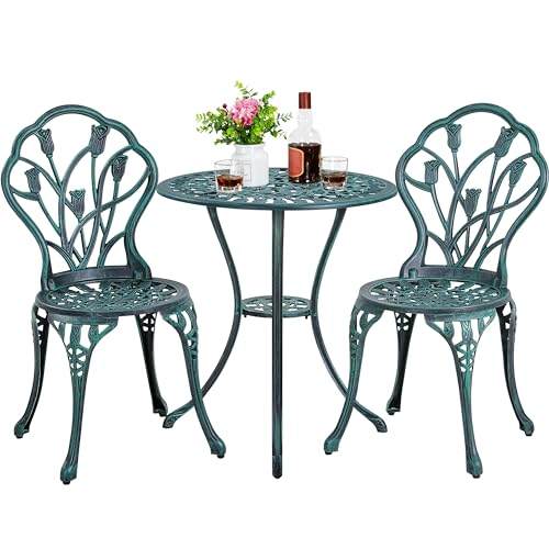 Yaheetech Patio Bistro Sets 3 Piece Cast Aluminum Bistro Table and Chairs Set