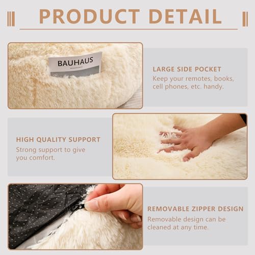 BYBYME Giant Bean Bag Chair, Faux Fur Bean Bag Couch with Filler Large Living Room Bean Bag Chairs for Adults