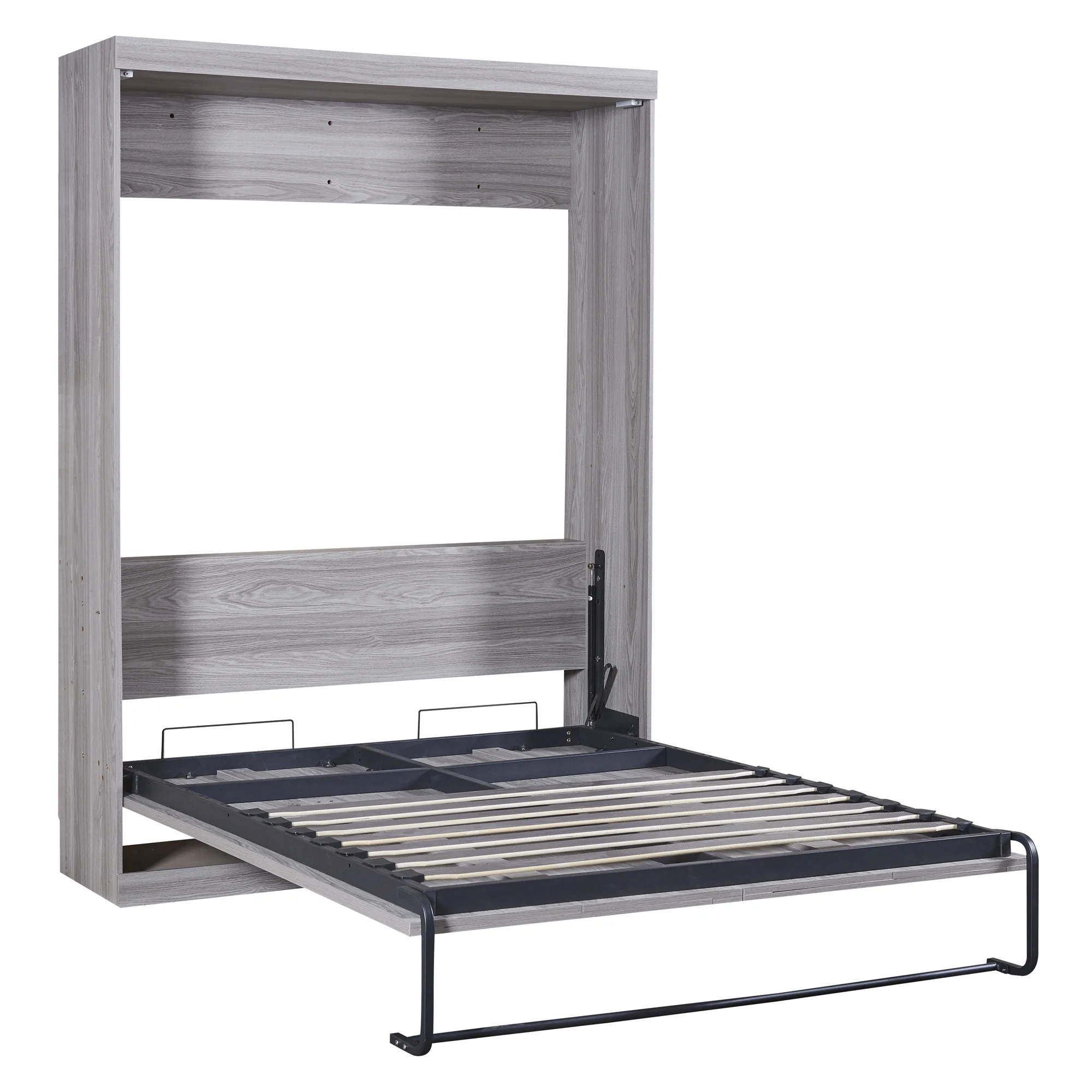 Euroco Pine Wood Full Size Murphy Bed, Convertible Wall Bed into A Cabinet, Gray