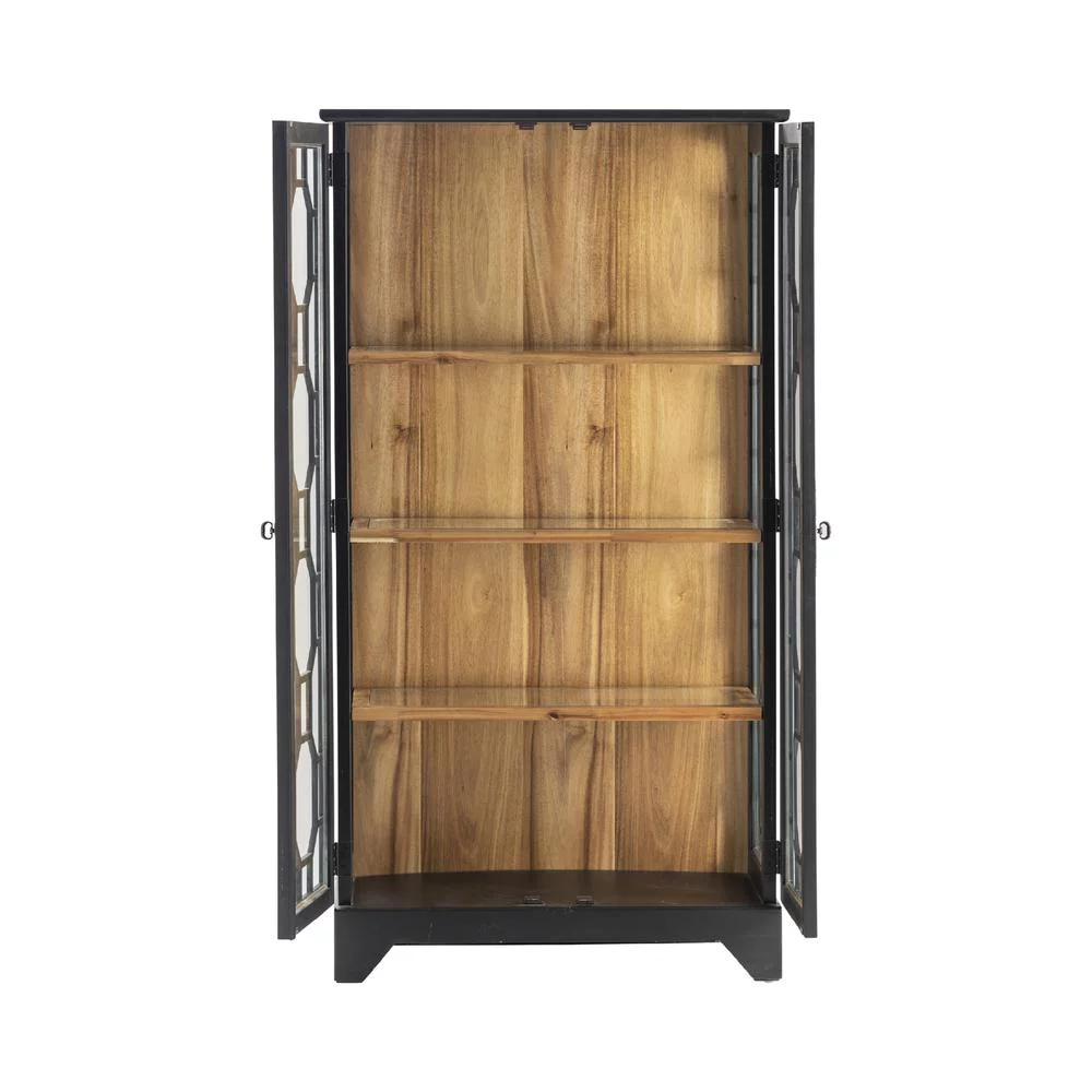 Livingston Traditional 2 Wood and Glass Door Curio Wood Black