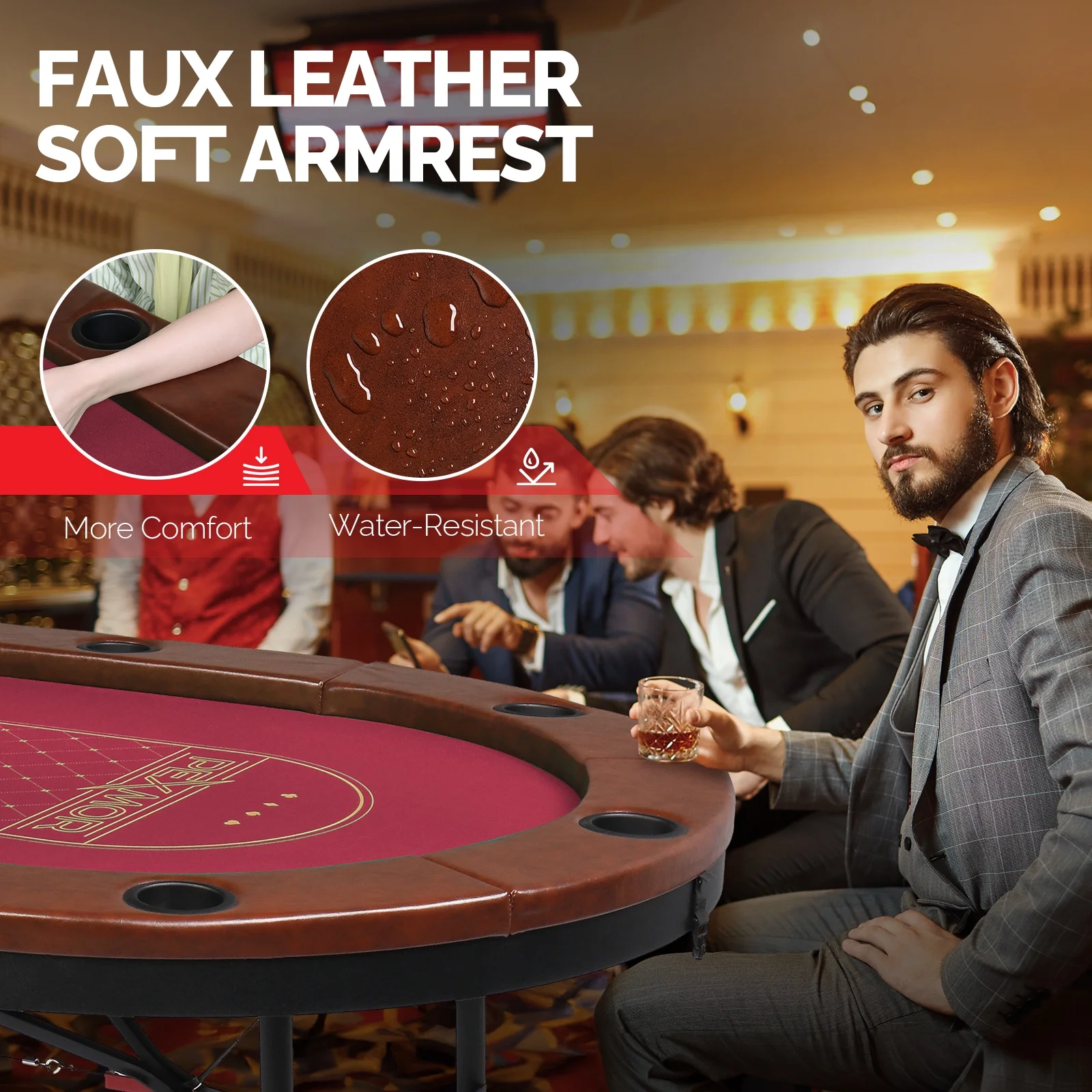 PEXMOR Foldable 10 Player Poker Table, Folding Casino Table Texas Holdem Poker Table