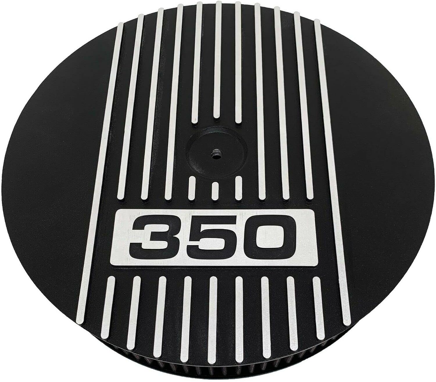 Small Block Chevy 350-13 inches Round Air Cleaner Kit - Black, Raised Fins