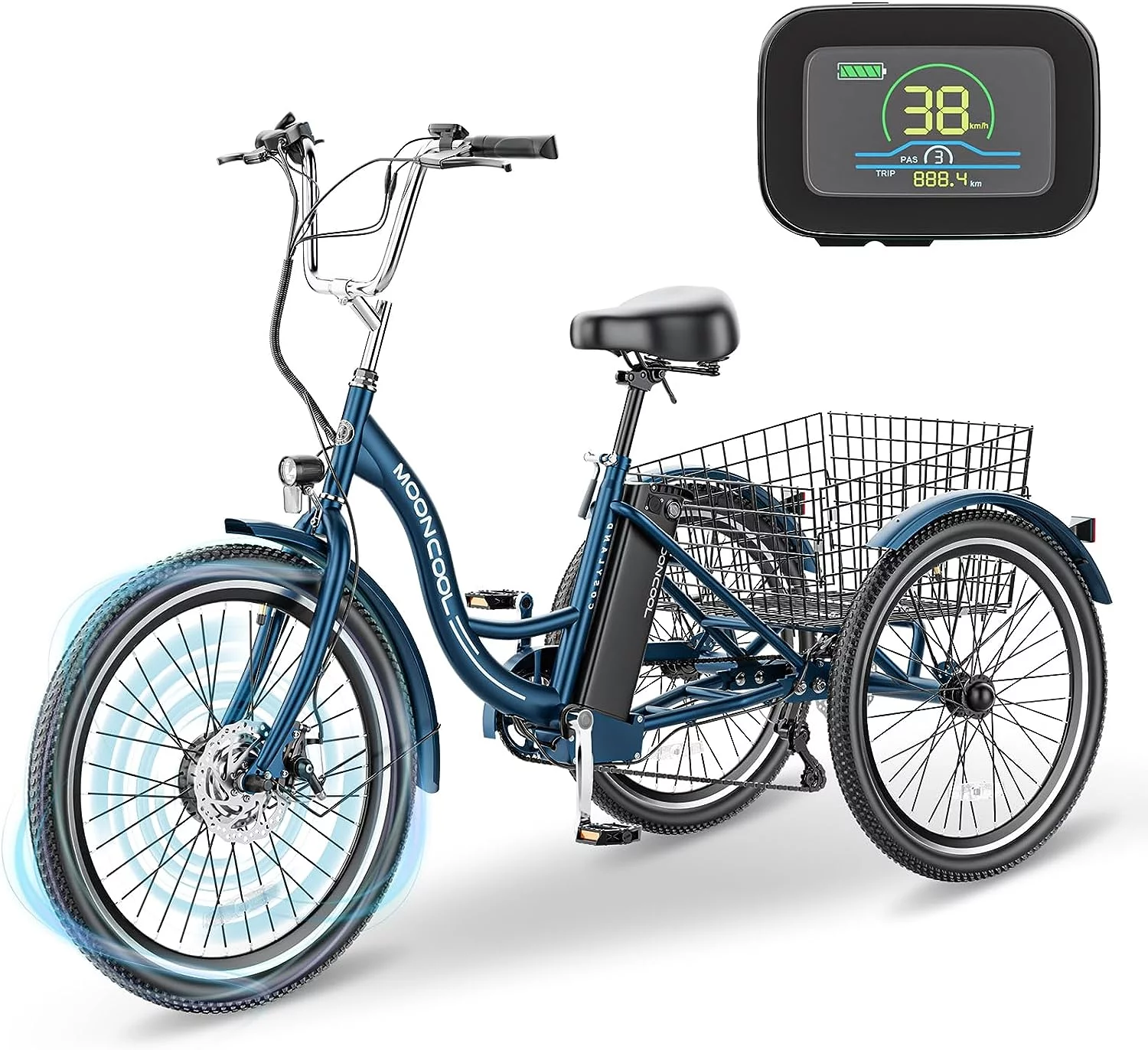 Mooncool 24 26 3 Wheel Electric Tricycle for Adults