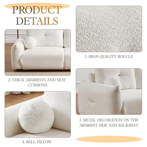 90“ Lambwool Cloud Couch for Living Room,Oversized 2-Seater Loveseat Sofa with Cushions and Ball Pillows for Living Room Apartment Home Office (Beige)