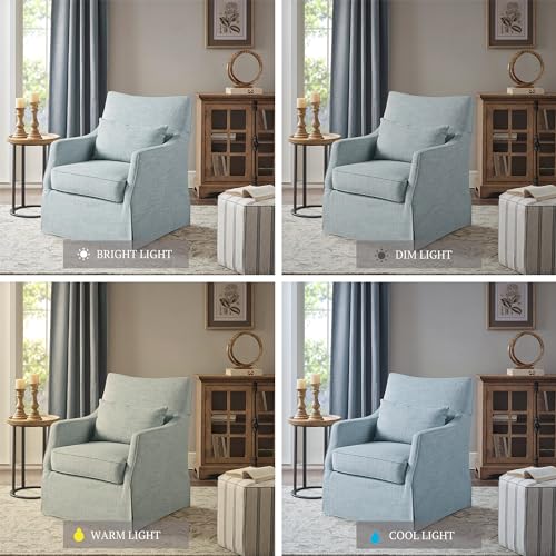 Martha Stewart London Swivel Chair - Solid Wood & Plywood, Skirted Metal Base Accent Armchair