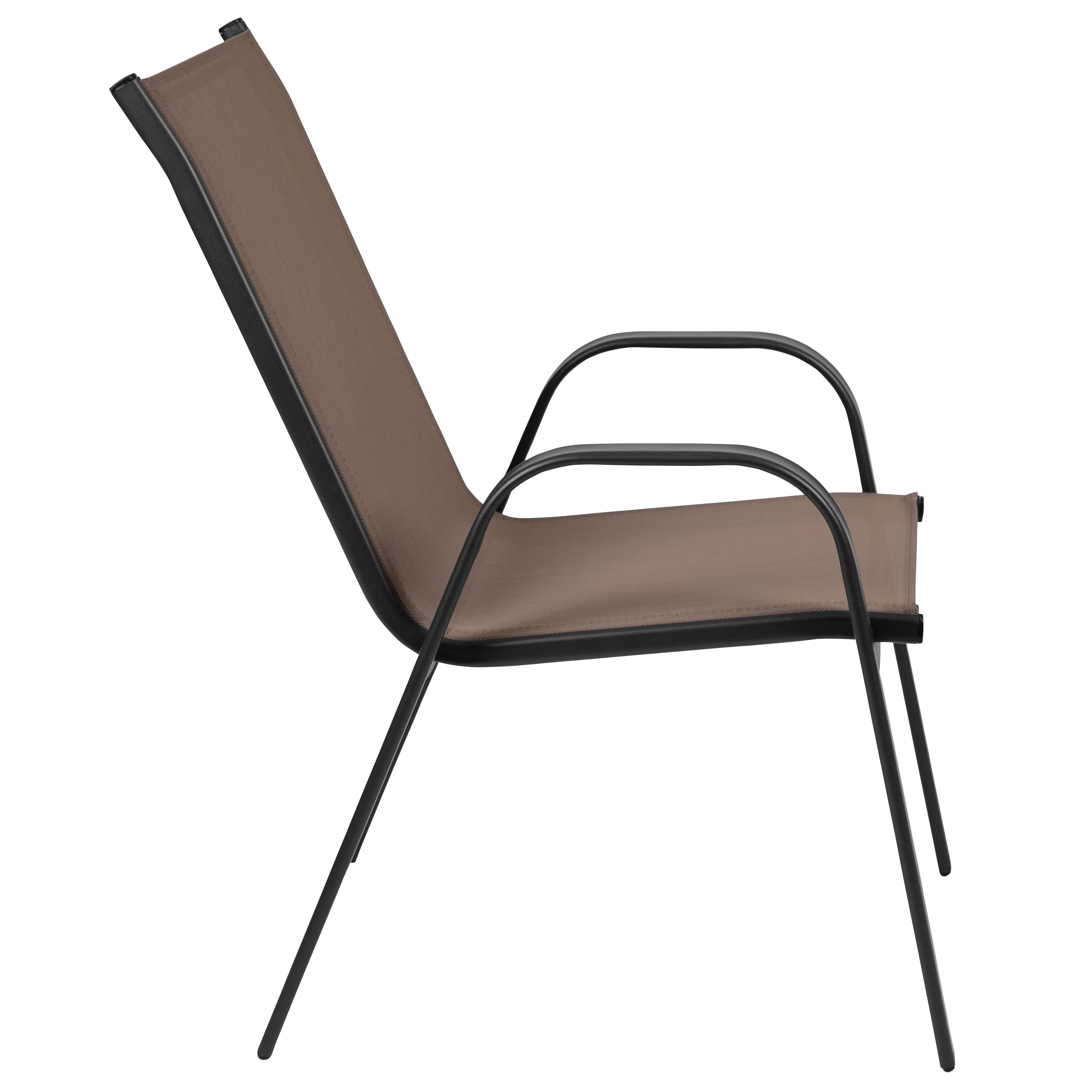 BizChair 7 Piece Outdoor Patio Dining Set - 55" Tempered Glass Patio Table with Umbrella Hole, 6 Brown Flex Comfort Stack Chairs