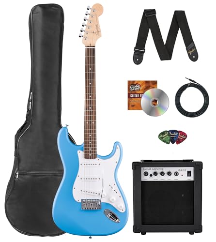 Fender Squier Stratocaster - Torino Red Bundle with Amplifier, Gig Bag, Strap, Instrument Cable, Picks, and Austin Bazaar Instructional DVD