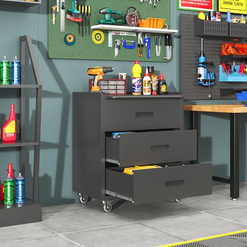 Metal Garage Storage Cabinet with Wheels,Locking Rolling Tool Cabinet with Drawers and Shelves for Home, Office, Garage & Workshop