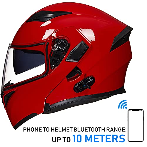 ILM Bluetooth Motorcycle Helmet Modular Flip up Full Face Dual Visor Mp3 Intercom FM Radio DOT Model 902BT(Matte Black, Large)