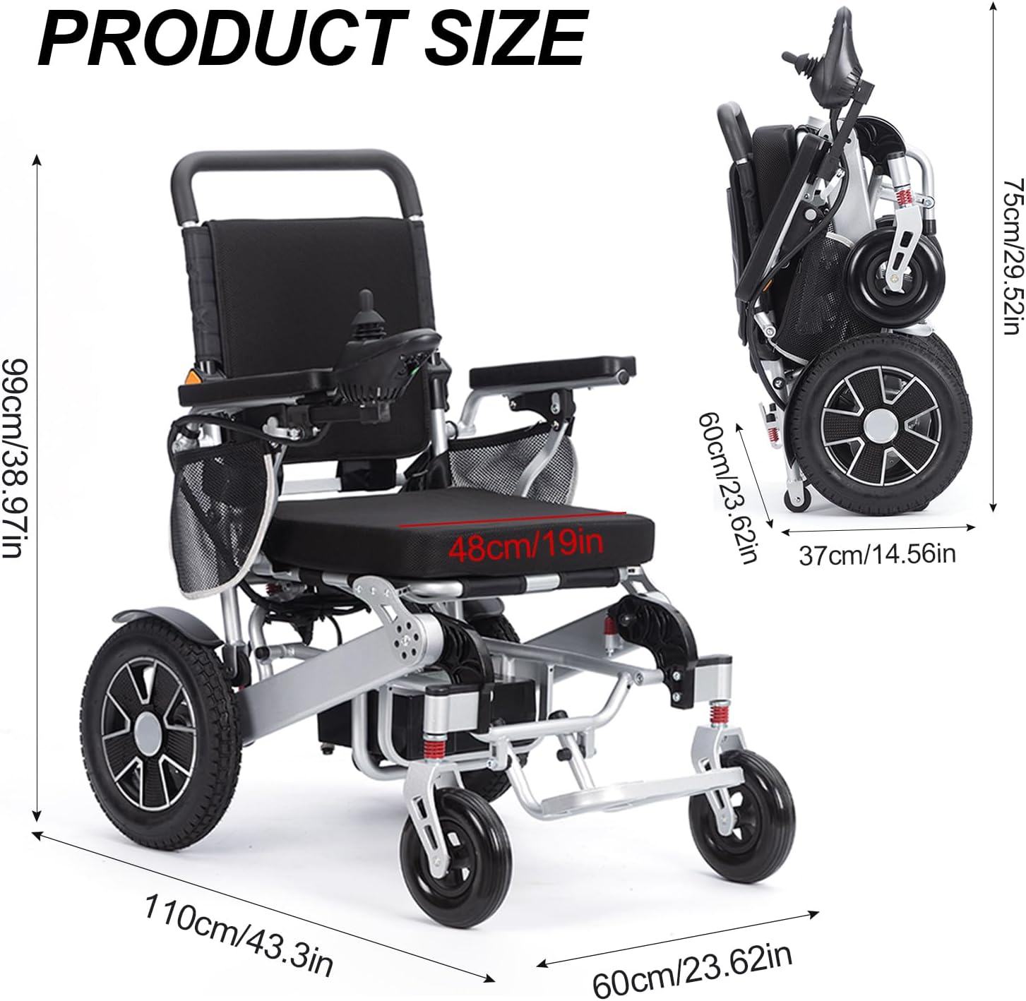 Electric Wheelchairs for Adults,20 Miles Travel Range Portable Power Wheelchair,Lightweight Foldable All Terrain Motorized Wheelchair for Seniors