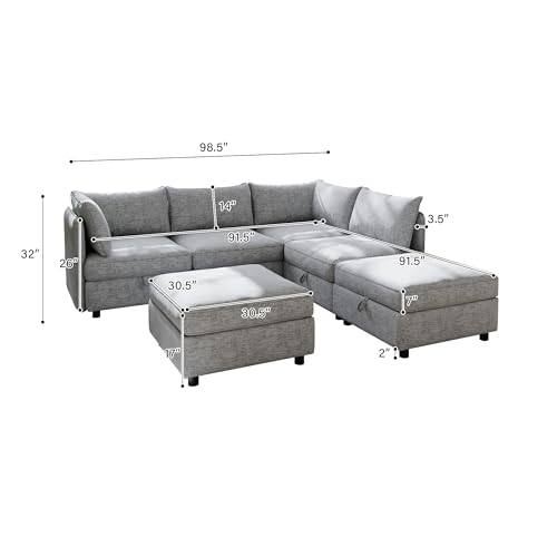 Oversized Modular Storage Sectional Sofa Customizable Seating Group Sofa&Couch Convertible Sleeper Sofabed with Movable Ottomans and Seat