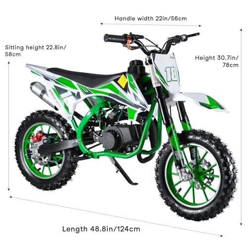 49CC Kids Dirt Bike,2-Stroke Gas Power Motocross Bike,Pit Bikes Motocross,Off Road Gas Pocket Motorbike with Front Rear Disc Brakes,Mini Dirtbike