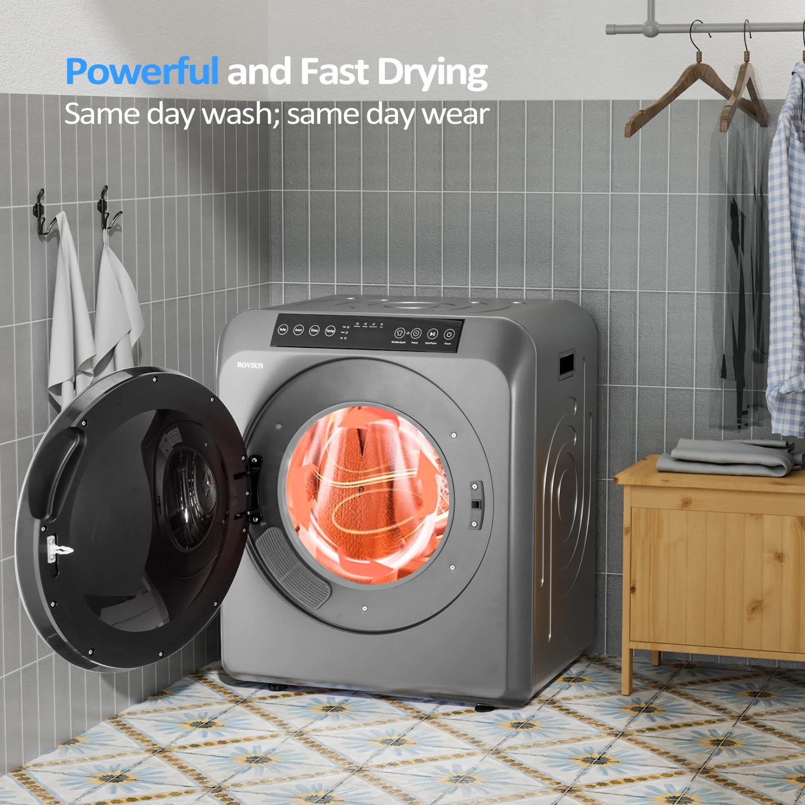 ROVSUN 13.2LB Portable Clothes Dryer, 3.5 Cu.Ft Front Load Laundry Electric Tumble Dryer with LCD Touch Screen, UV Disinfection for Apartment, Home