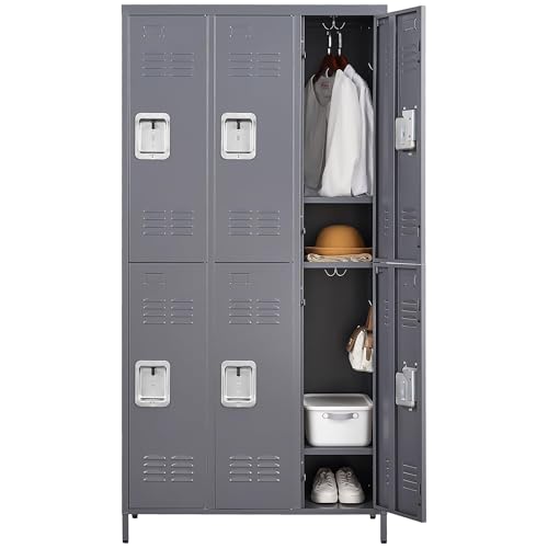 6 Doors Metal Lockers for Employees 72" H Storage Cabinet Lockable Locker with Shelves Steel Storage Locker for Gym School Office Home Requires