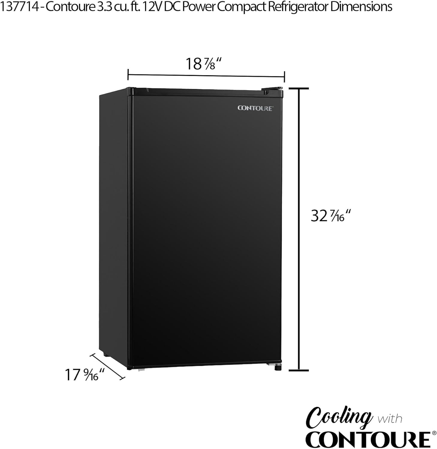 RV Compact Refrigerator, Black | 3.3 cu.ft. 12V | Customizable Cooling | Secure Glass Shelves | Reversible Door | R-330BK-12V