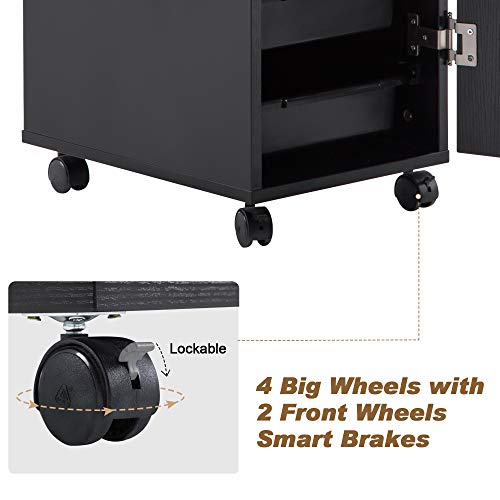 BarberPub Beauty Salon Trolley Storage Cart Hair Dryer Holder Stylist Equipment with Lockable Rolling Wheels, Drawer (Black)