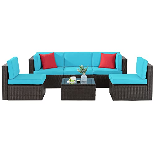 Shintenchi 6 Pieces Patio Furniture Sets Outdoor All-Weather Sectional Patio Sofa Set PE Rattan Manual Weaving Wicker Patio Conversation Set with