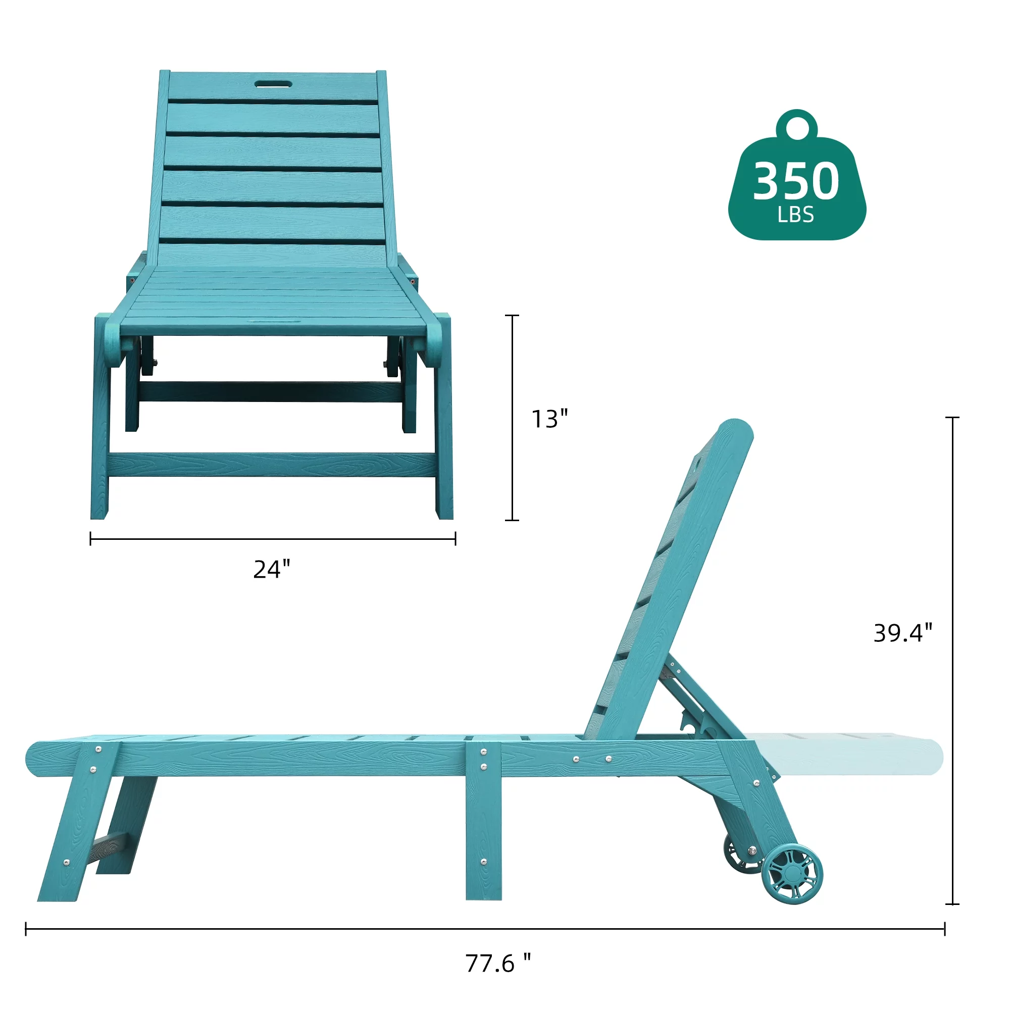 Dextrus 2 Pieces Patio Chaise Lounge Chairs Furniture Set, Pool Reclining Chaise Chairs With Wheels