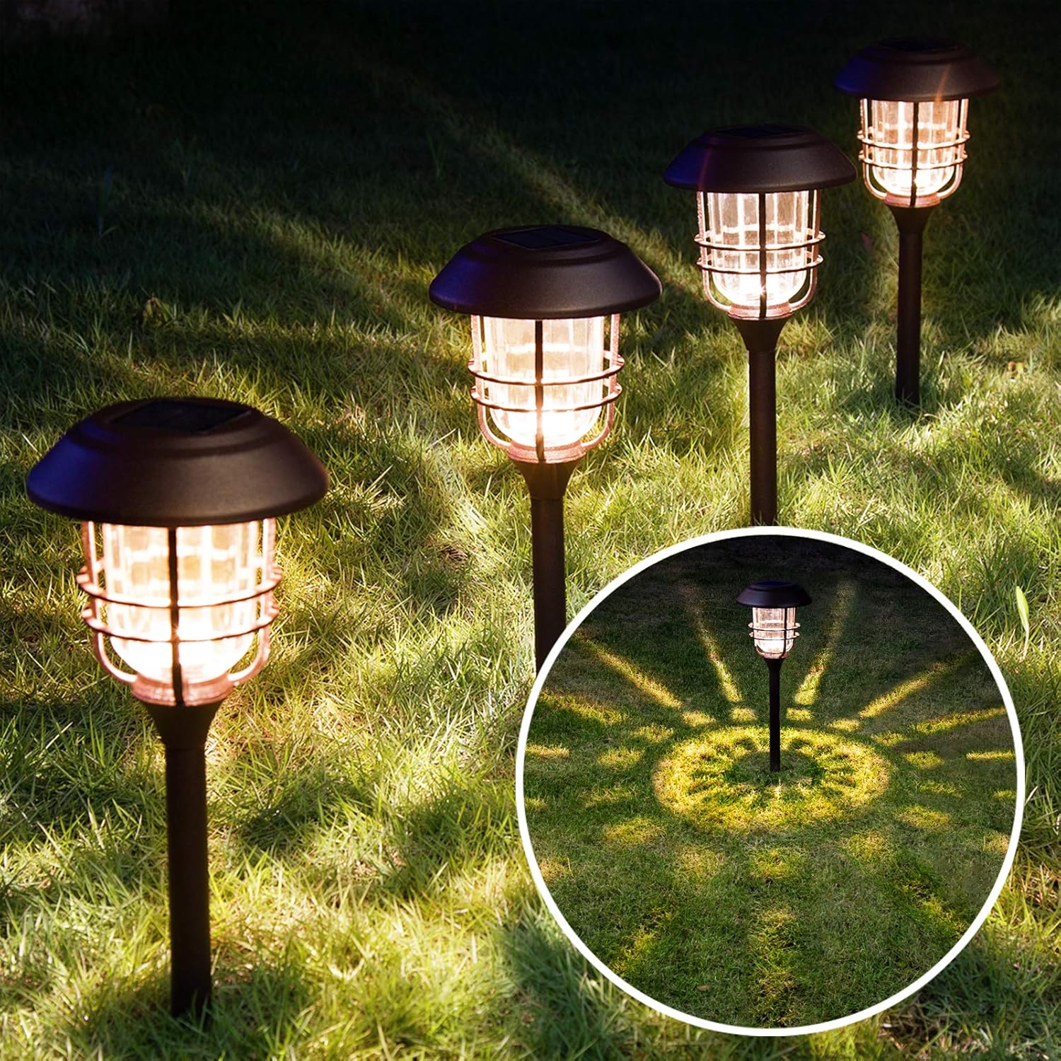Solpex 4 Pack Solar Pathway Lights, Glass Metal Waterproof Solar Landscape Lights, 3500K Warm White