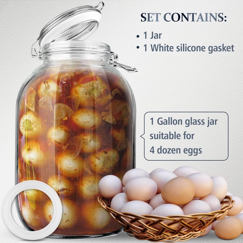 Folinstall 1 Gallon Glass Jar with Airtight Lid, Large Mason Jar for Pickled Eggs, Clear Glass Storage Jar for Kombucha, Limoncello