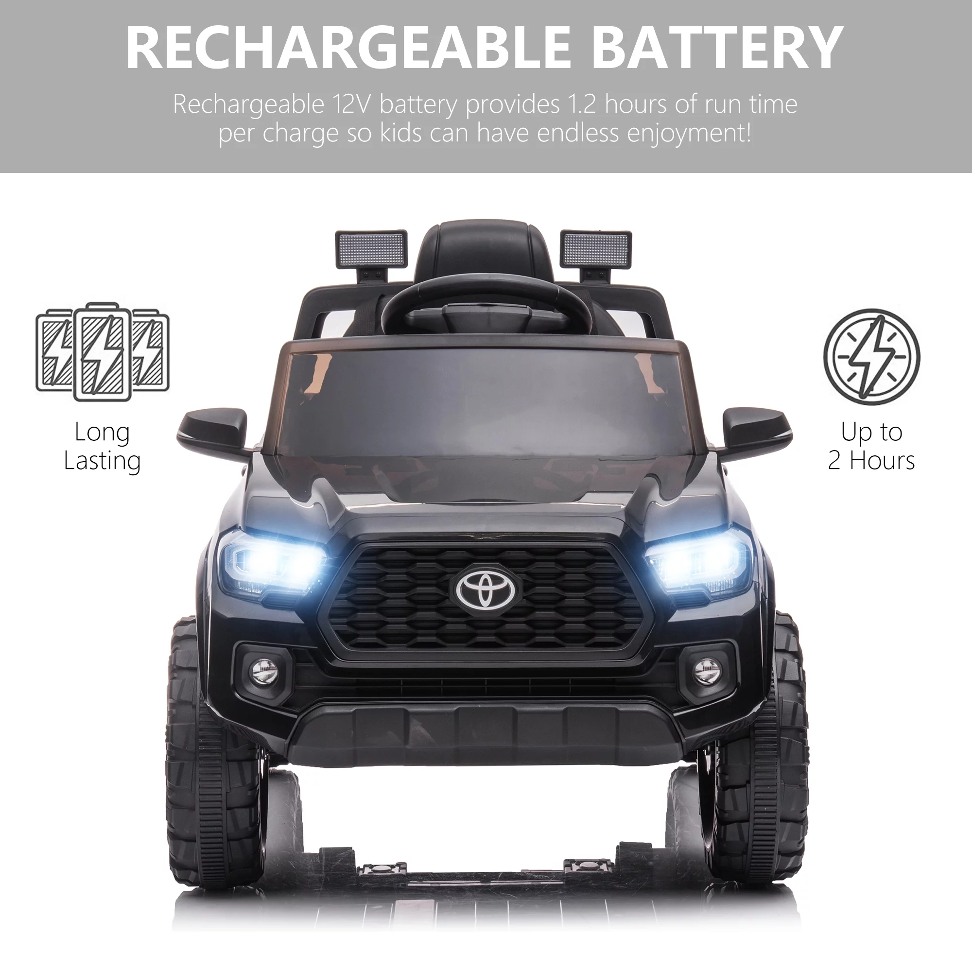 Licensed Toyota Tacoma Electric Ride on Vehicle for Kids, 12V Powered Ride on Car Toys with Remote Control, LED Lights, MP3 Player, Gray