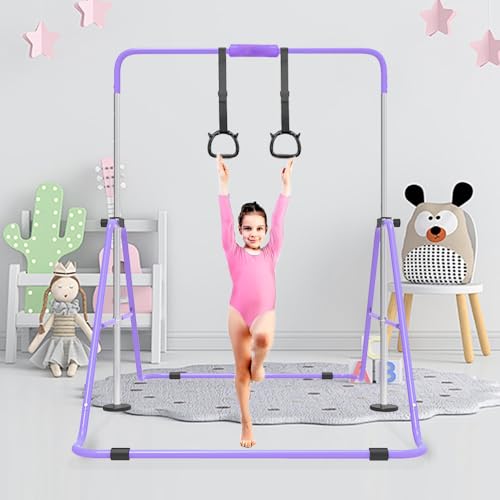 Expandable Gymnastics Bar for Kids, Adjustable Height Junior Training Kip Bar, Folding Gymnastic Horizontal Bars Monkey Bar