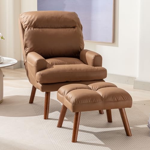 INZOY Accent Chairs with Ottoman, Velvet Fabric Armchair with Ottoman for Bedroom Living Room