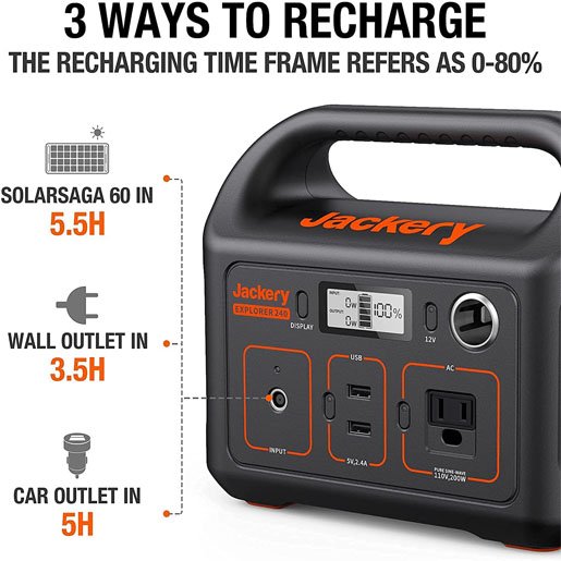 Jackery Solar Generator 240, 240Wh Backup Lithium Battery, 110V200W Pure Sine Wave AC Outlet