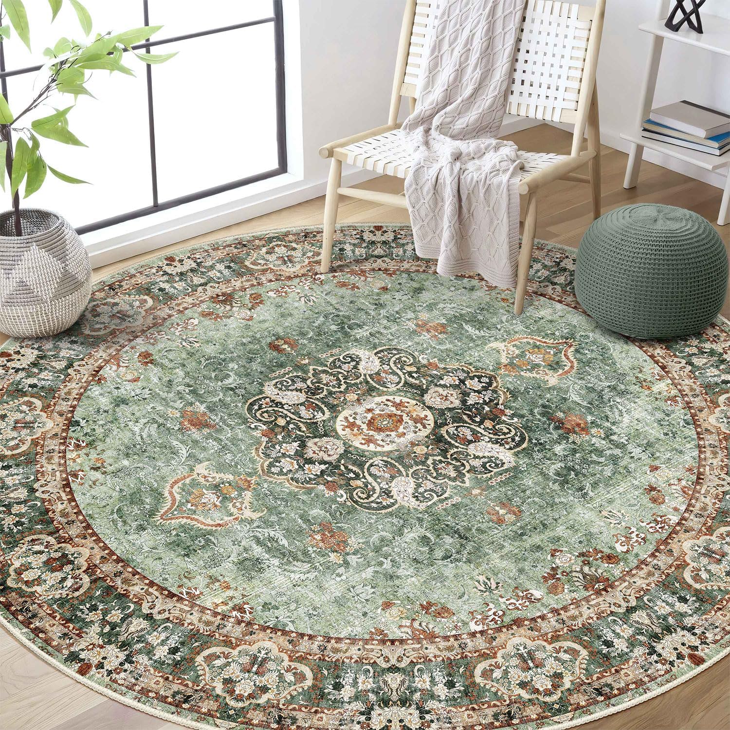 Green Round Rug 6ft,Large Circle Area Rugs for Bedroom Living Room Dining Room