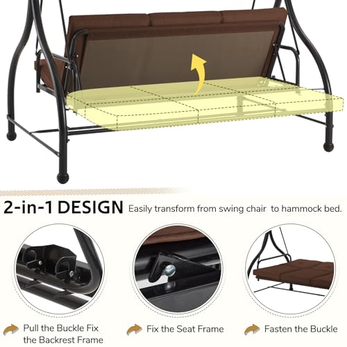 U-MAX Porch Swing Chair with Adjustable Backrest&Canopy