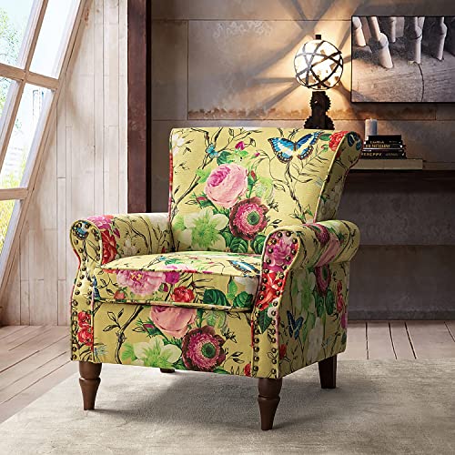 HULALA HOME Modern Wingback Accent Chair with Wood Legs & Removable Cushion, Comfy Upholstered Armchair with Nailhead Trim