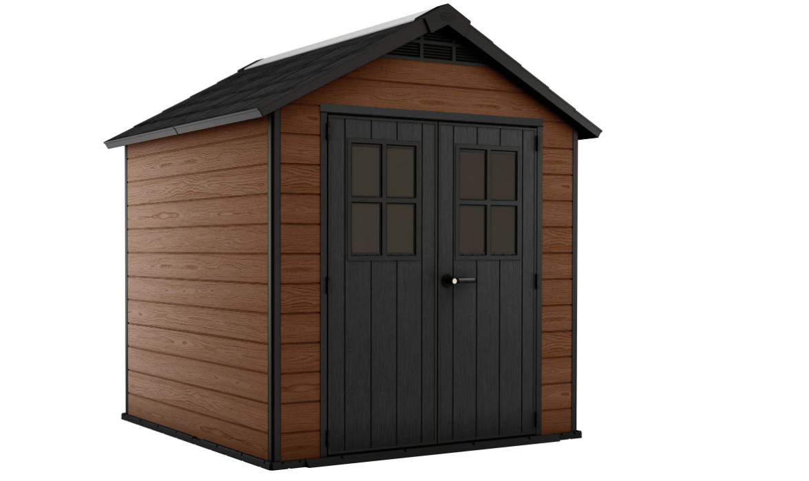 KETER Newton 7.5x7 Large Resin Outdoor Storage Shed Kit &ndash; Perfect to Store Patio Furniture, Garden Tools, Bike Accessories, and Lawn Mower