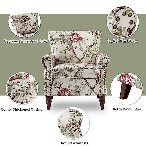 HULALA HOME Modern Wingback Accent Chair with Wood Legs & Removable Cushion, Comfy Upholstered Armchair with Nailhead Trim