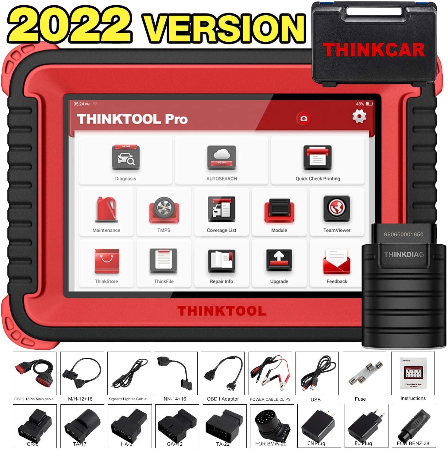 Thinktool Pro Bi-Directional Scanner, Thinkcar All Systems Bluetooth OBD2 Diagnostic Scan Tool, Code Reader 31+ Resets, Key Match, ECU Coding