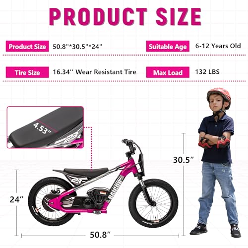 wanan Electric Dirt Bike for Kids 6-12 with Shock-Absorbing Front Fork, 250W Electric Motorcycle Up to 15.5MPH, 24V Detachable Battery, 16''