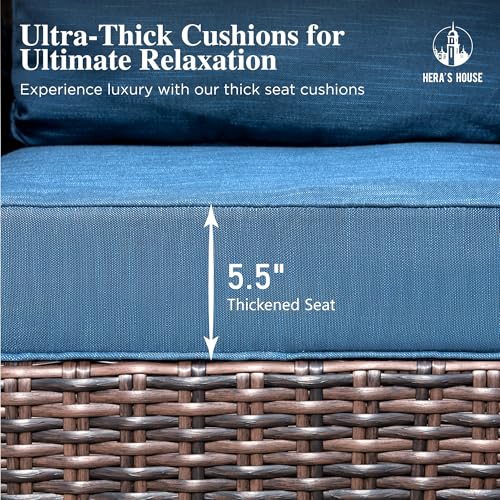 HERA'S HOUSE High Back Patio Furniture Set with Swivel Chairs, Outdoor Wicker Conversation Sets with 5.5" Comfy Cushions, 4 Piece Outside Sofa Sets