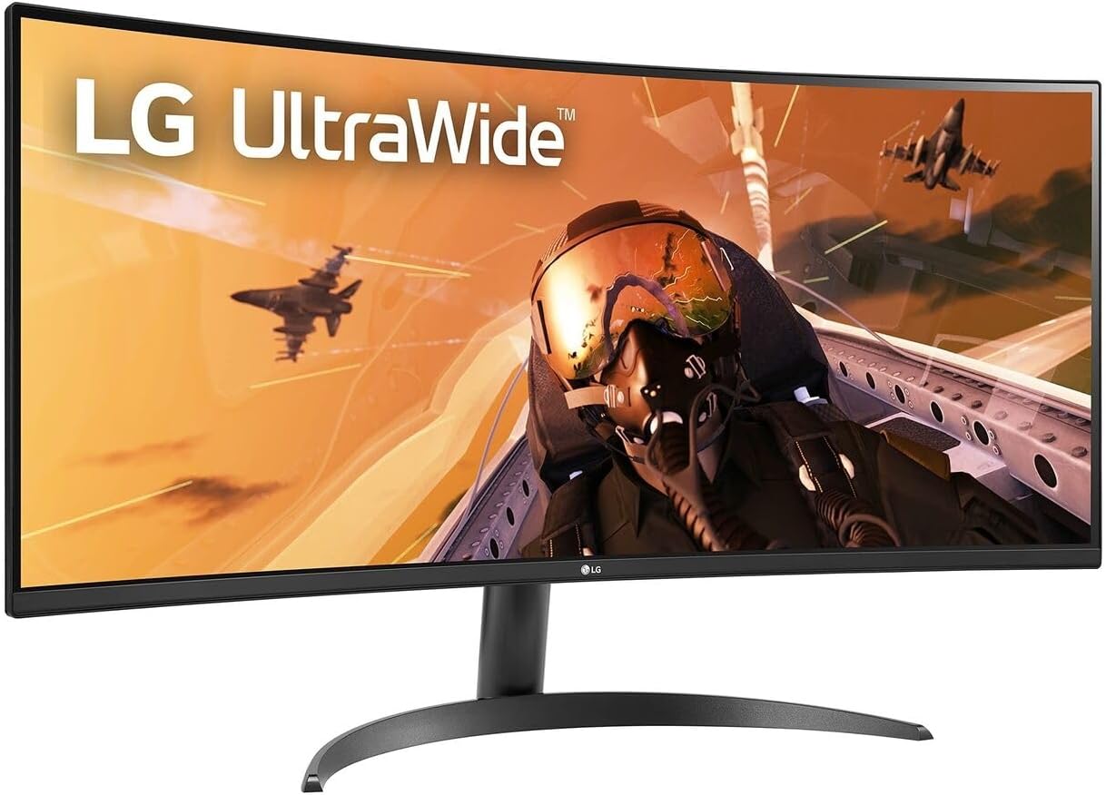 LG 34” monitor, 21:9 Curved UltraWide WQHD (3440x1440) ISP Display, sRGB 99% Color Gamut and HDR 10, 160Hz, 1ms