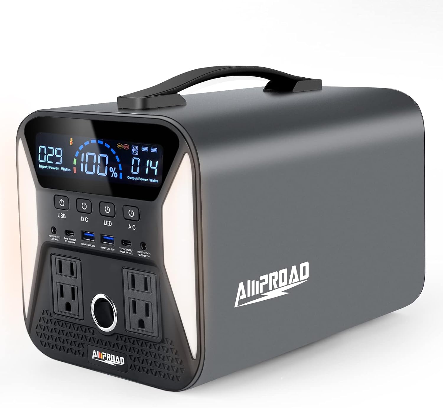 AMPROAD Portable Power Station Epic 300, 300Wh Backup Power Supply with 4*LED Lights and AC/DC/QC USB Ports, Solar Generator for Home Use, Camping